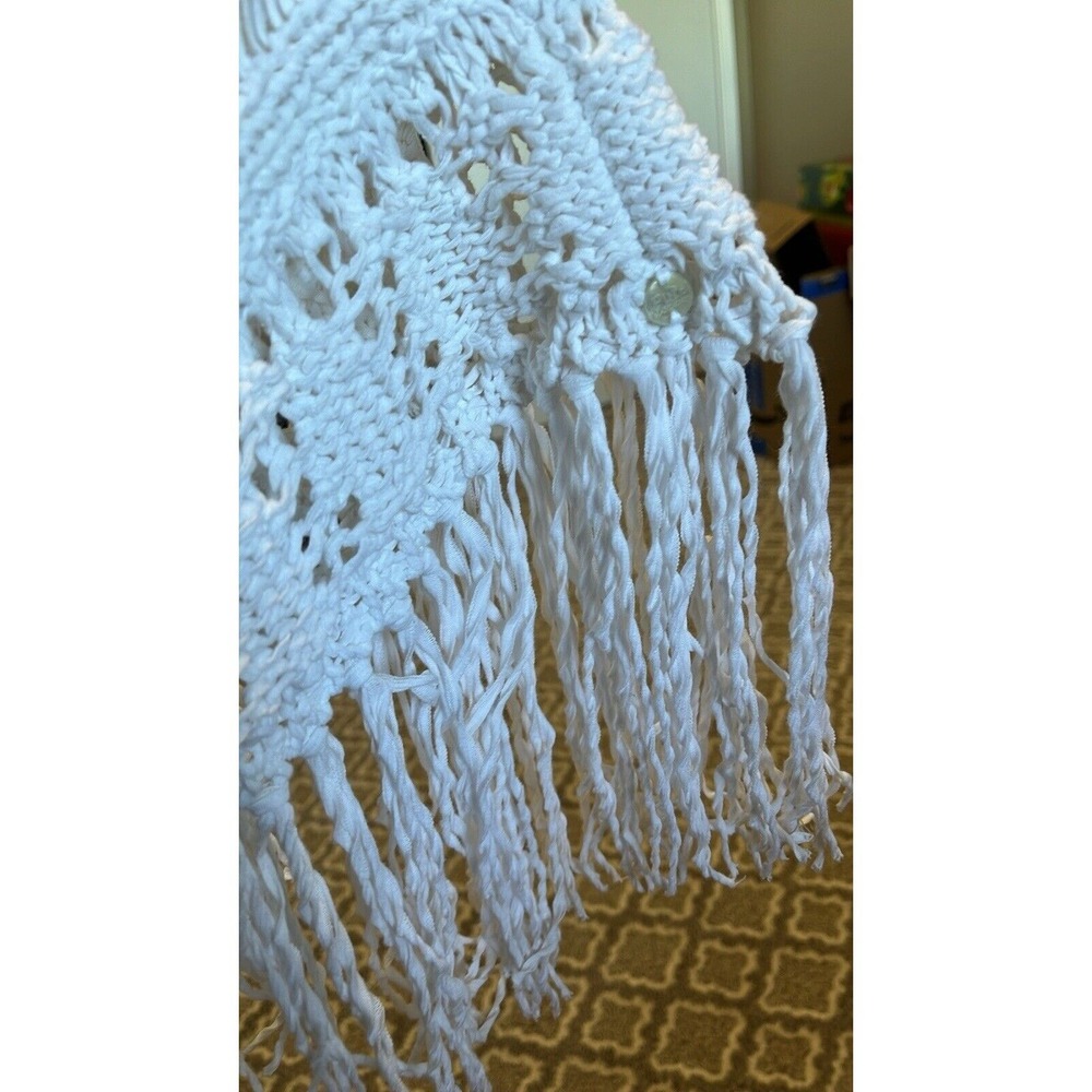 Boho Knit Cotton Open Cardigan Sweater Crochet Fringe Cottagecore Festival S/M - Picture 4 of 8